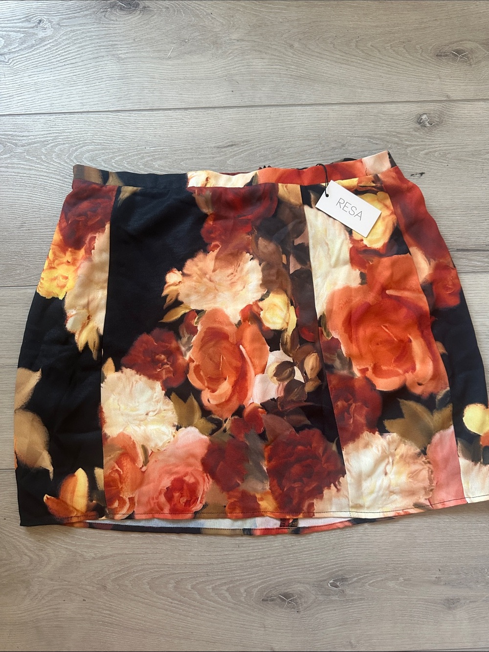 RESA Floral Panel Mini Skirt in Black, Red, Orange and Cream